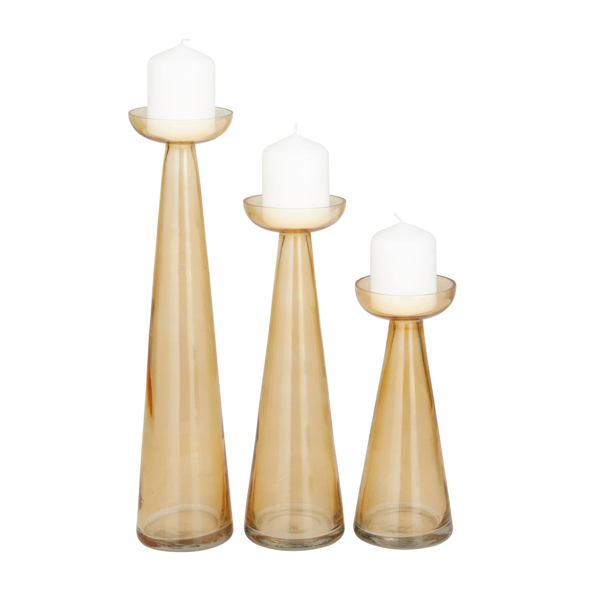 Set of 3 Gold Glass Contemporary Candle Holder, 3" x 3" x 3"
